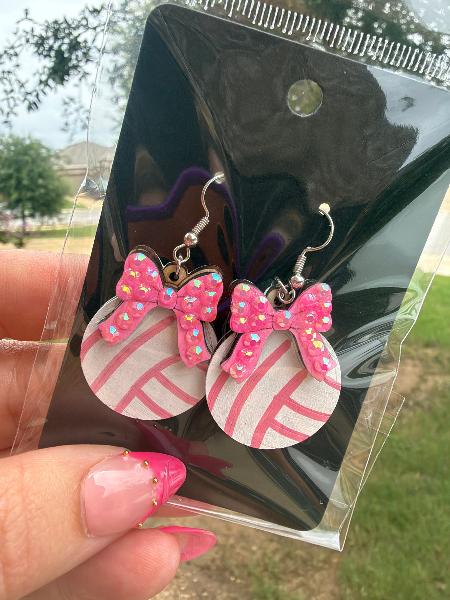Wooden Volleyball earrings Hand painted and Bedazzled