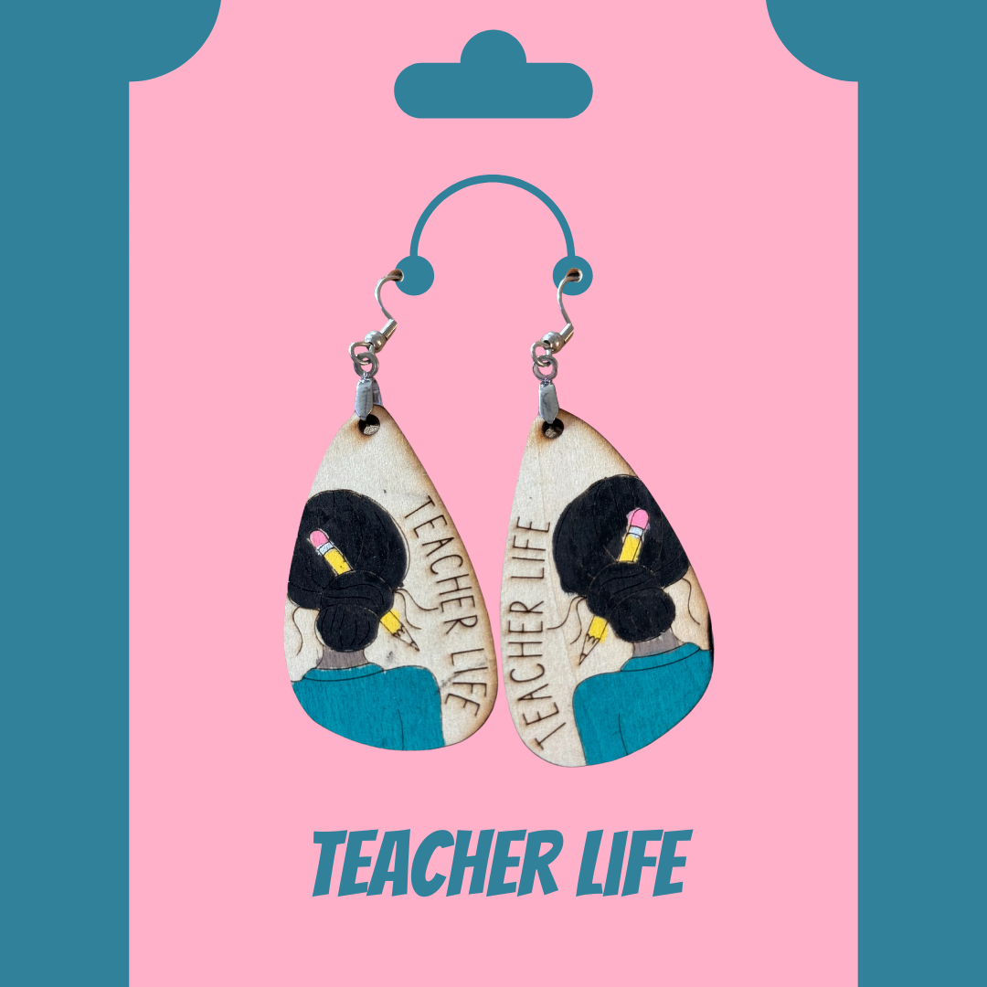 Teacher Life Engraved Earrings