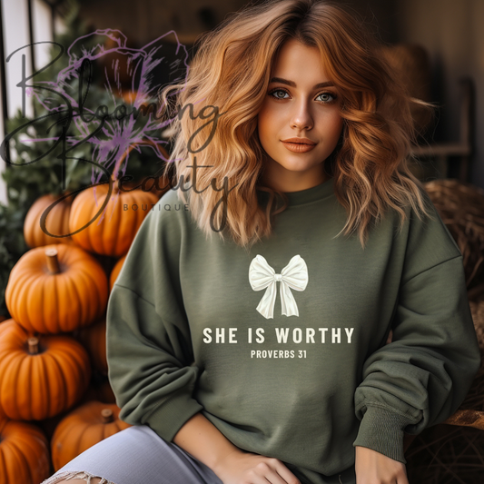 She Is Worthy Crew Neck Sweat Shirt
