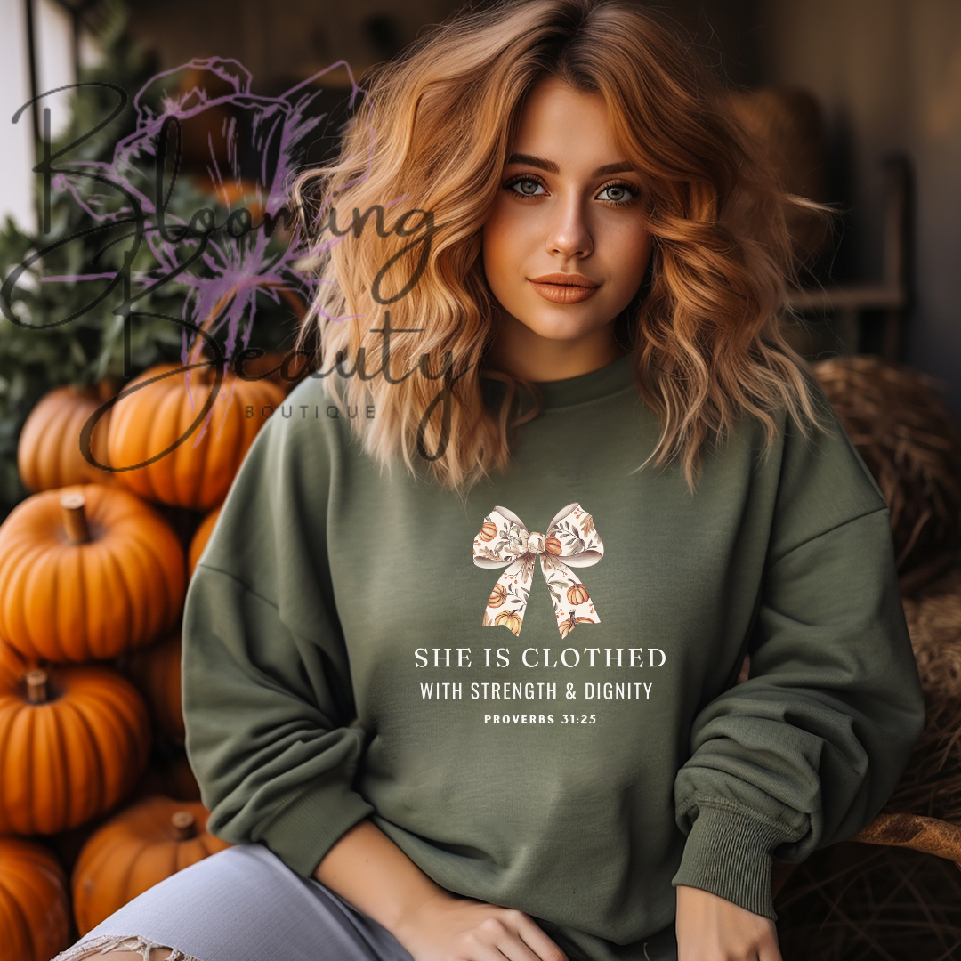 She is Clothed in Dignity and Strength Crew Neck Sweat Shirt