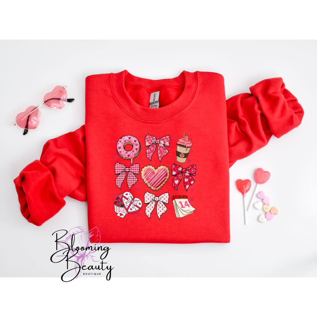Valentines Snack and Bows Crew Sweat Shirt