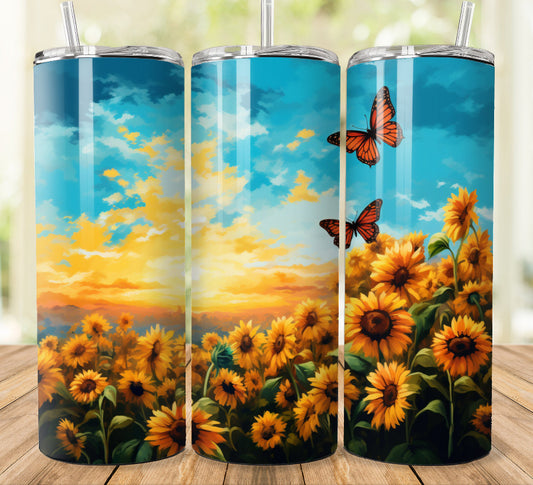 Sunflower And Butterfly 20oz Tumbler