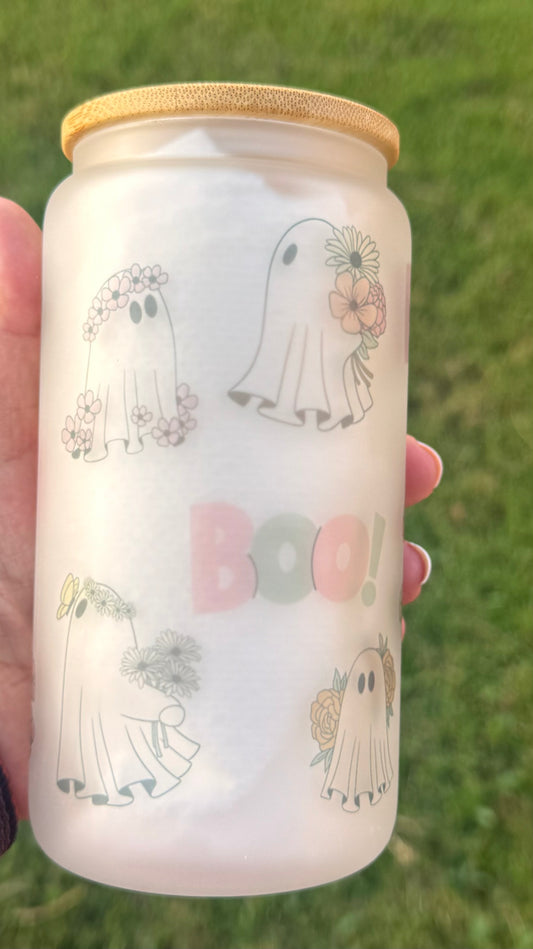 Flower Ghost 16oz Glass Cup
