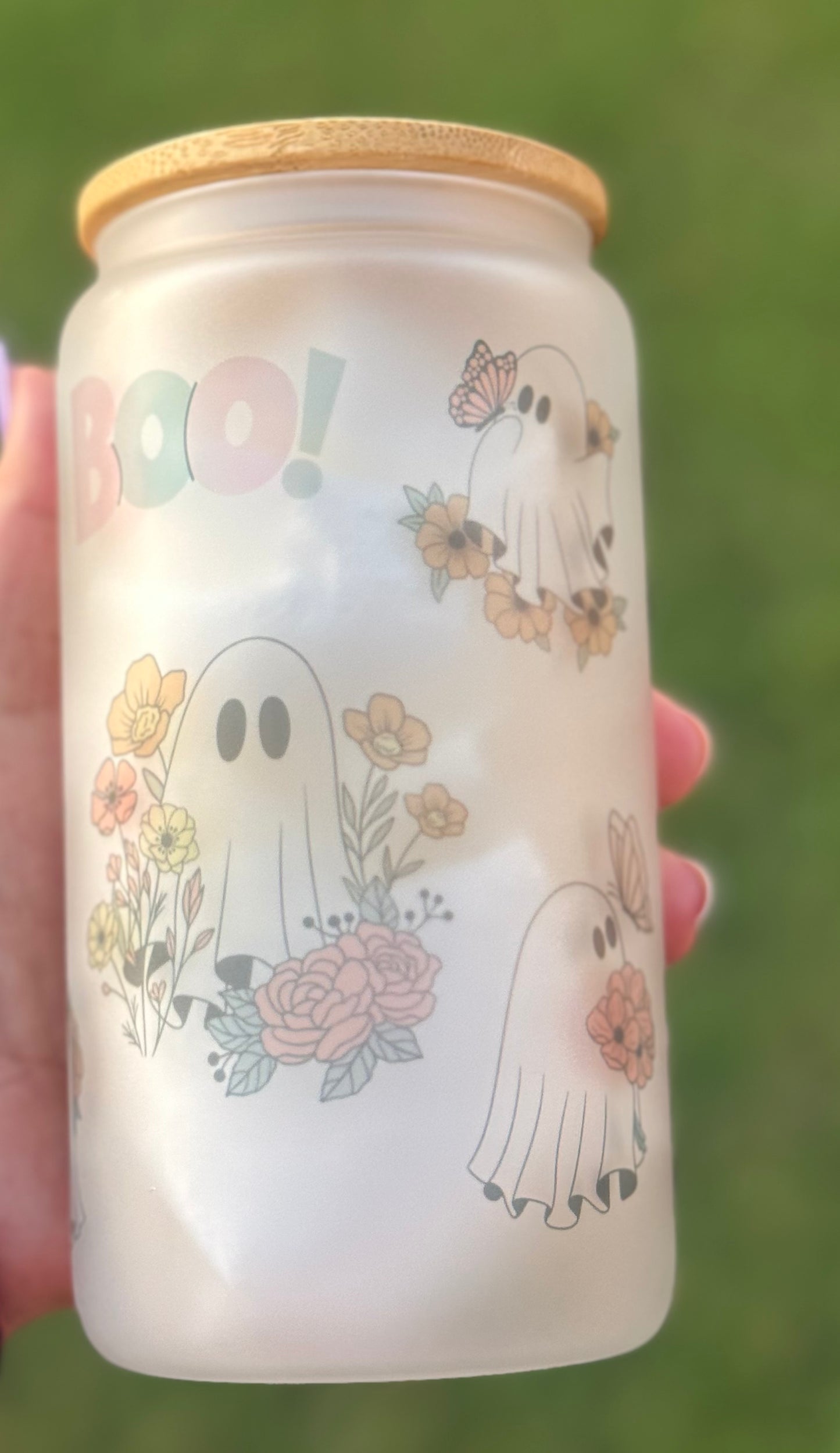 Flower Ghost 16oz Glass Cup