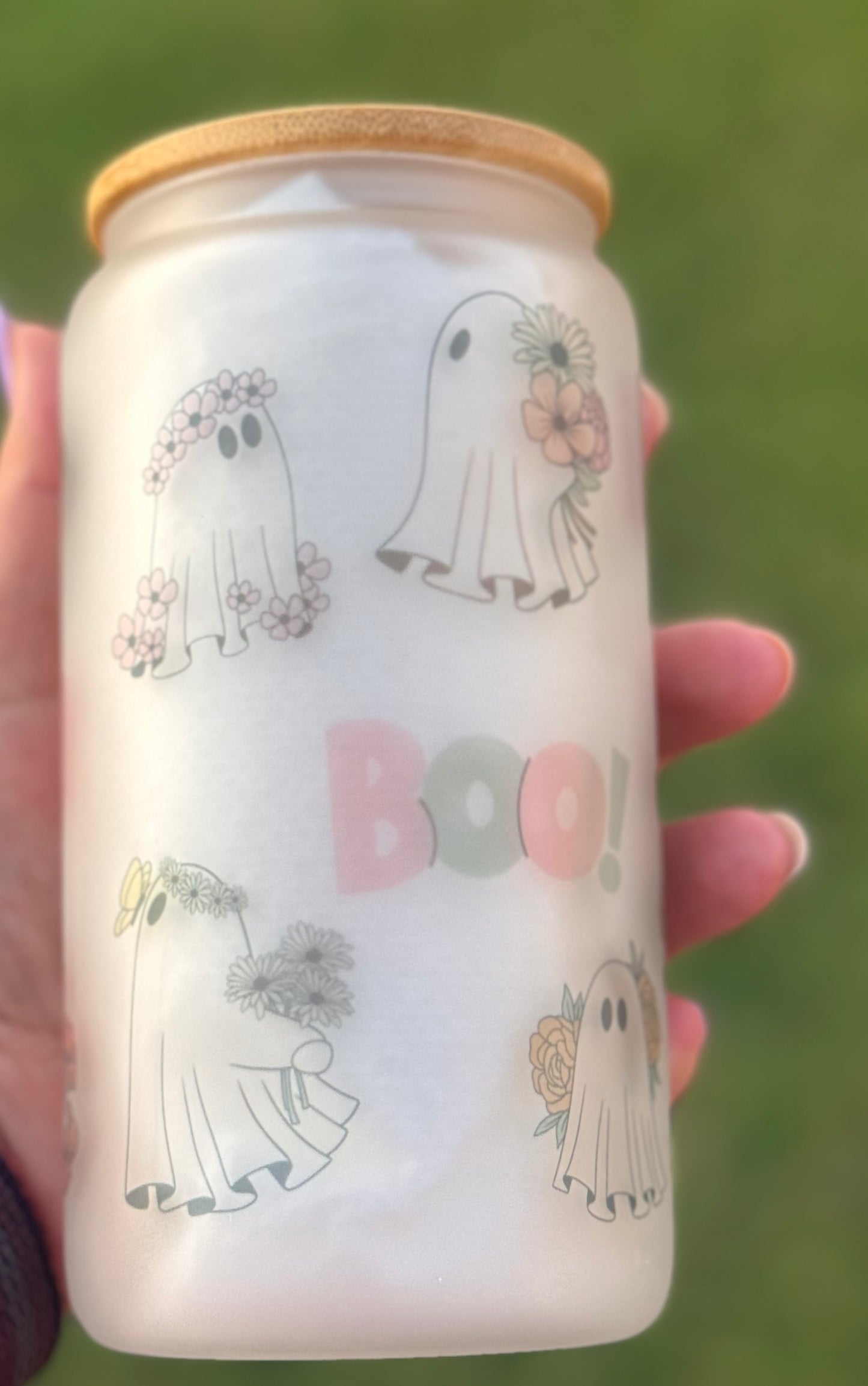 Flower Ghost 16oz Glass Cup