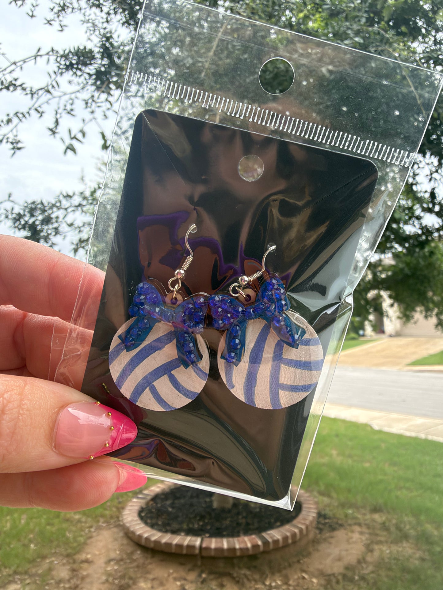 Wooden Volleyball earrings Hand painted and Bedazzled