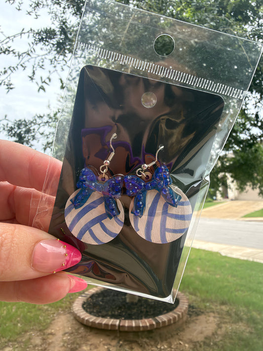 Wooden Volleyball earrings Hand painted and Bedazzled