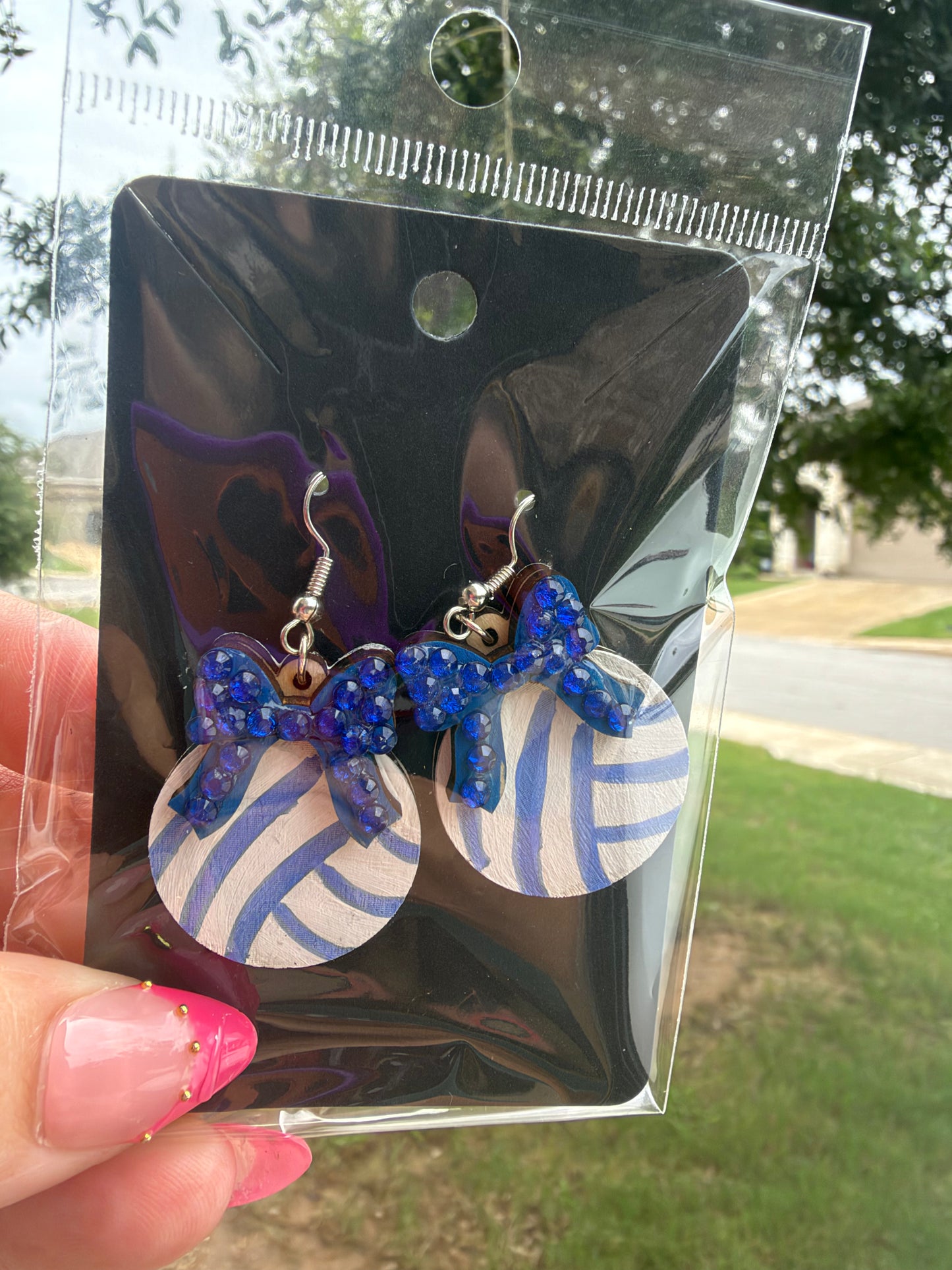 Wooden Volleyball earrings Hand painted and Bedazzled