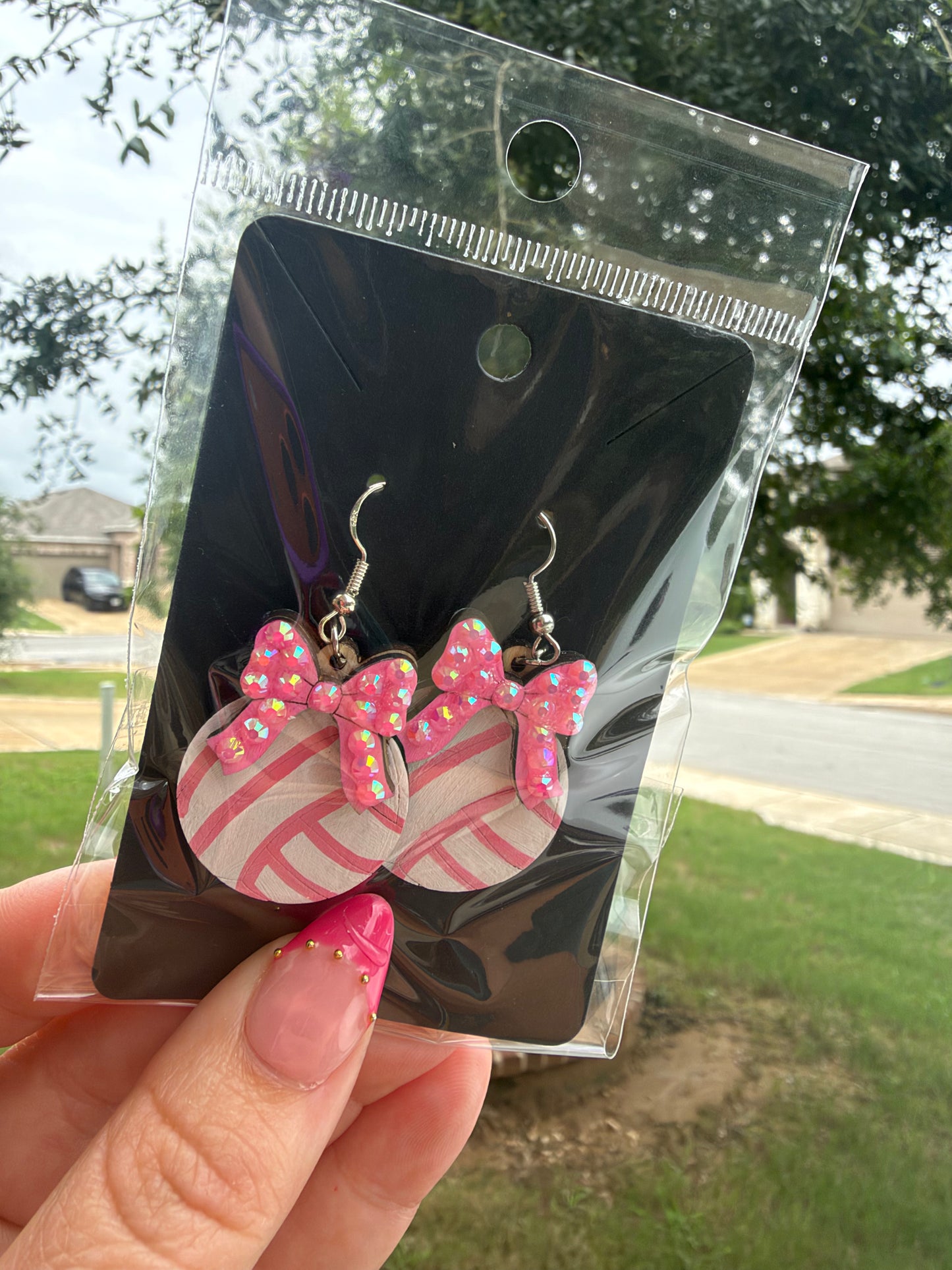 Wooden Volleyball earrings Hand painted and Bedazzled