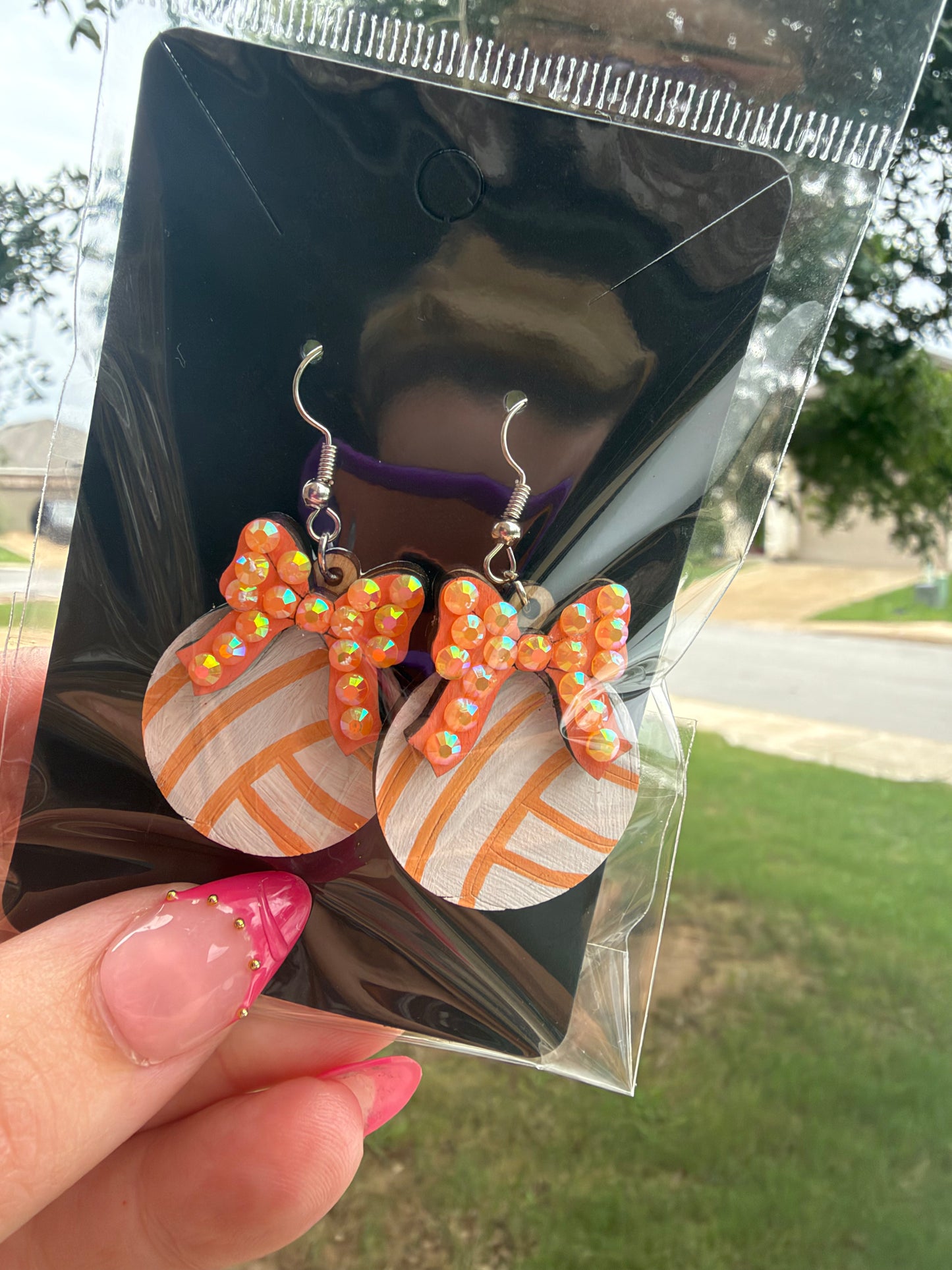 Wooden Volleyball earrings Hand painted and Bedazzled