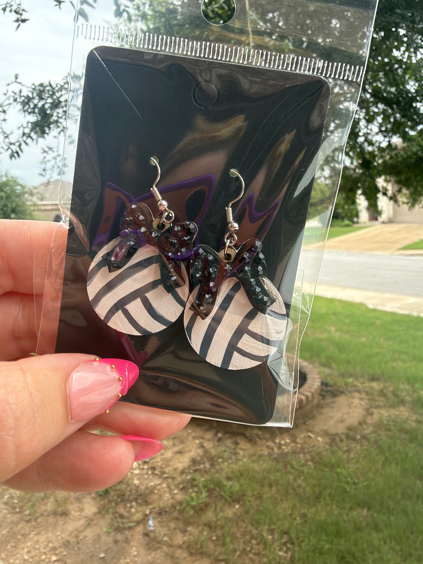 Wooden Volleyball earrings Hand painted and Bedazzled
