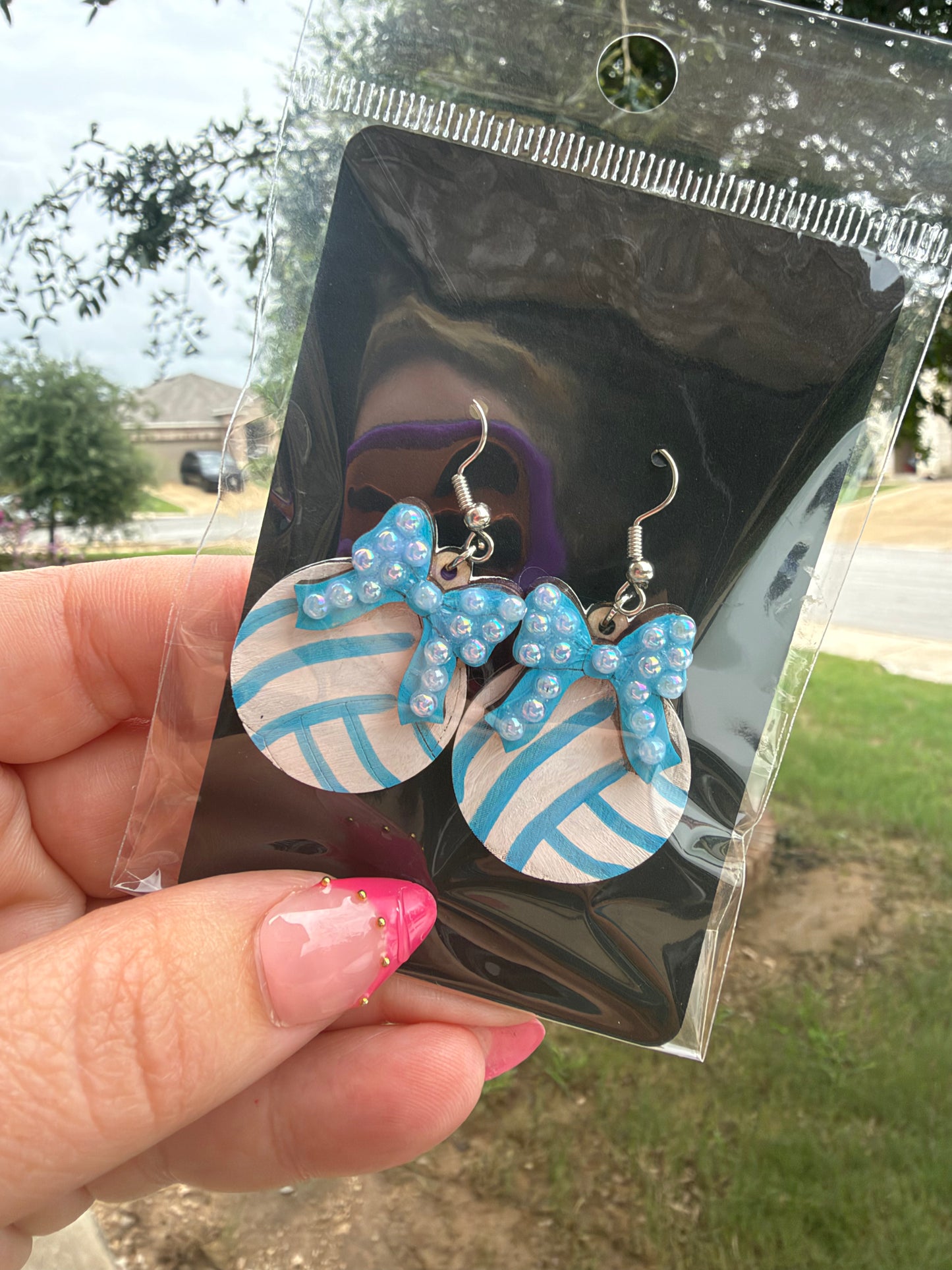 Wooden Volleyball earrings Hand painted and Bedazzled