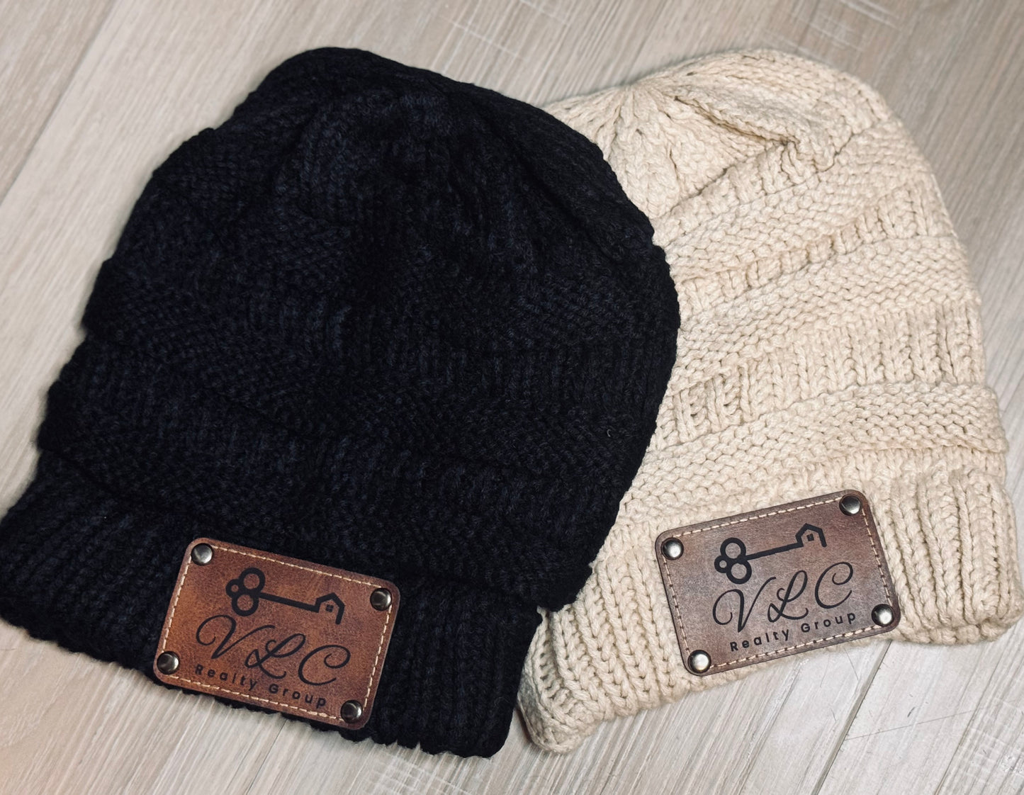 Woman Beanie With Custom Leather Patch