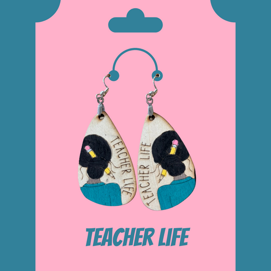 Teacher Life Engraved Earrings