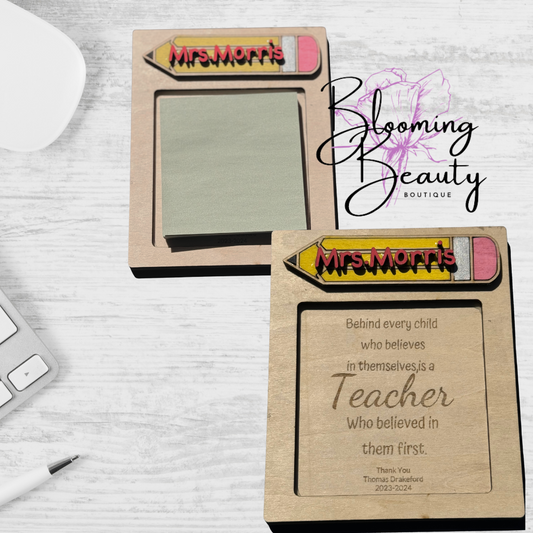 Custom Teacher engraved Post it holder