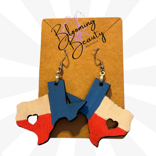 Texas Red, White And Blue Engraved Earrings